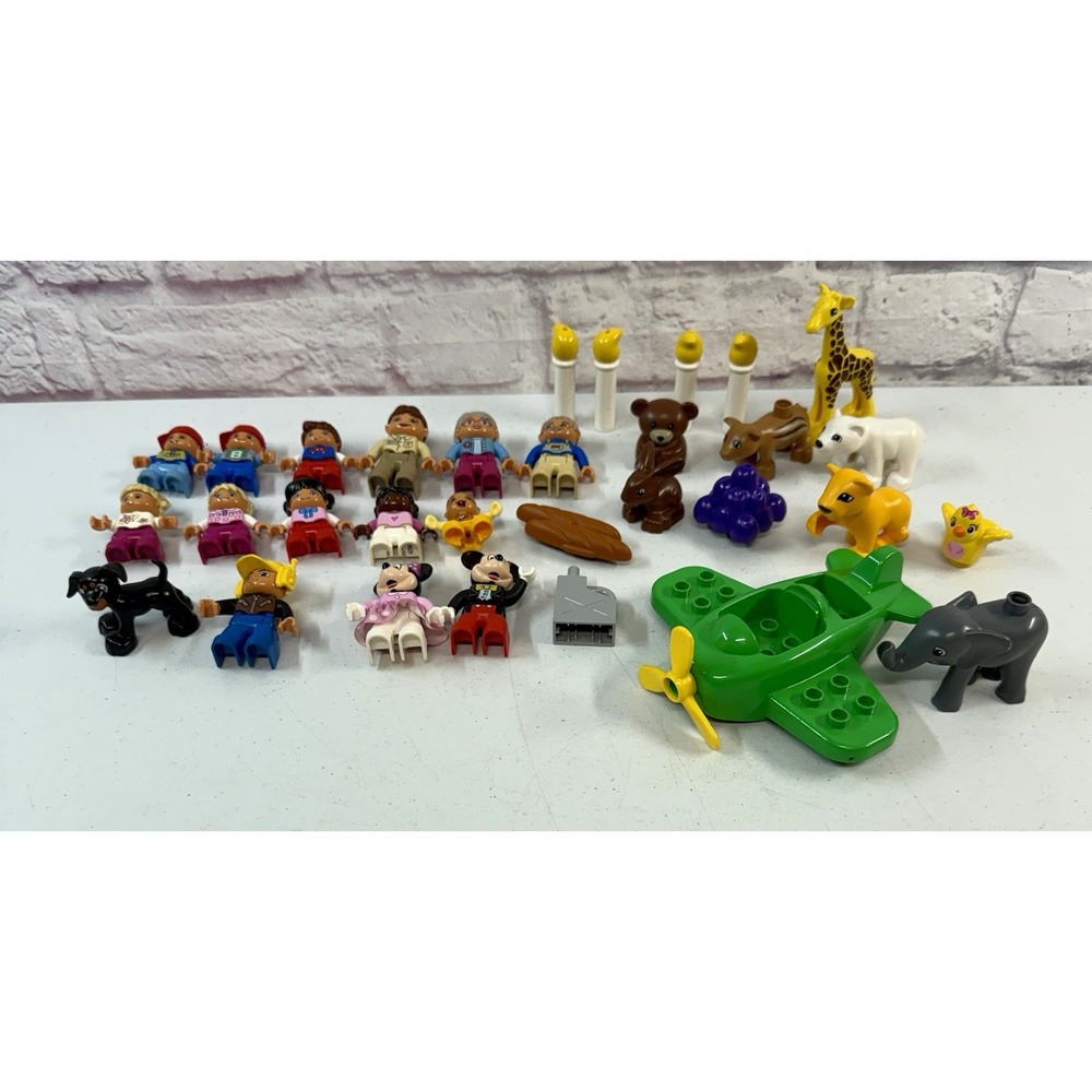 Lego Duplo Lot Of 31 Minifigs Animals Accessories Zoo Mickey Minnie Mouse Clean